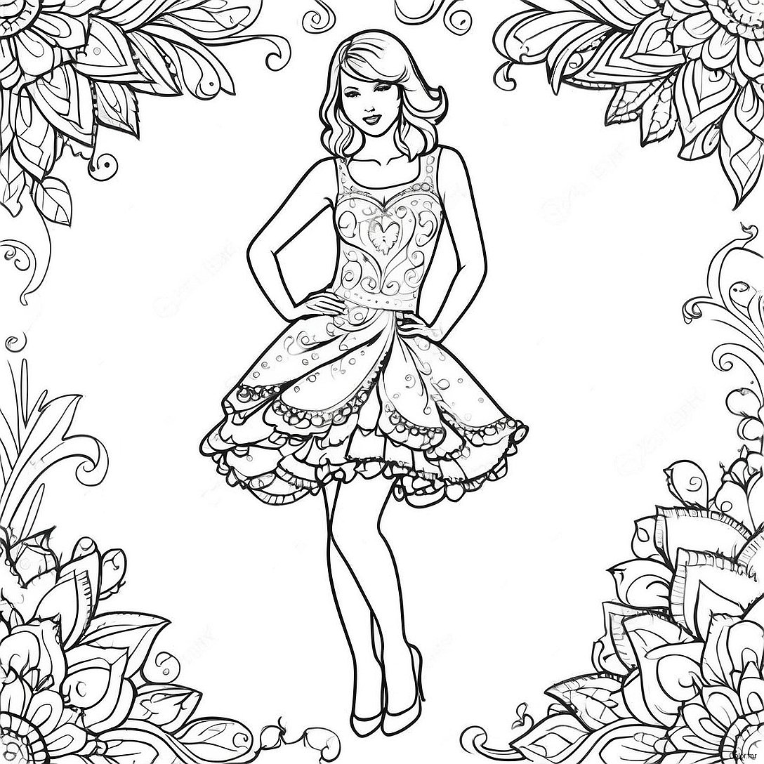 Enchanting Taylor Swift In A Sparkling Dress Coloring Page 13398 11122