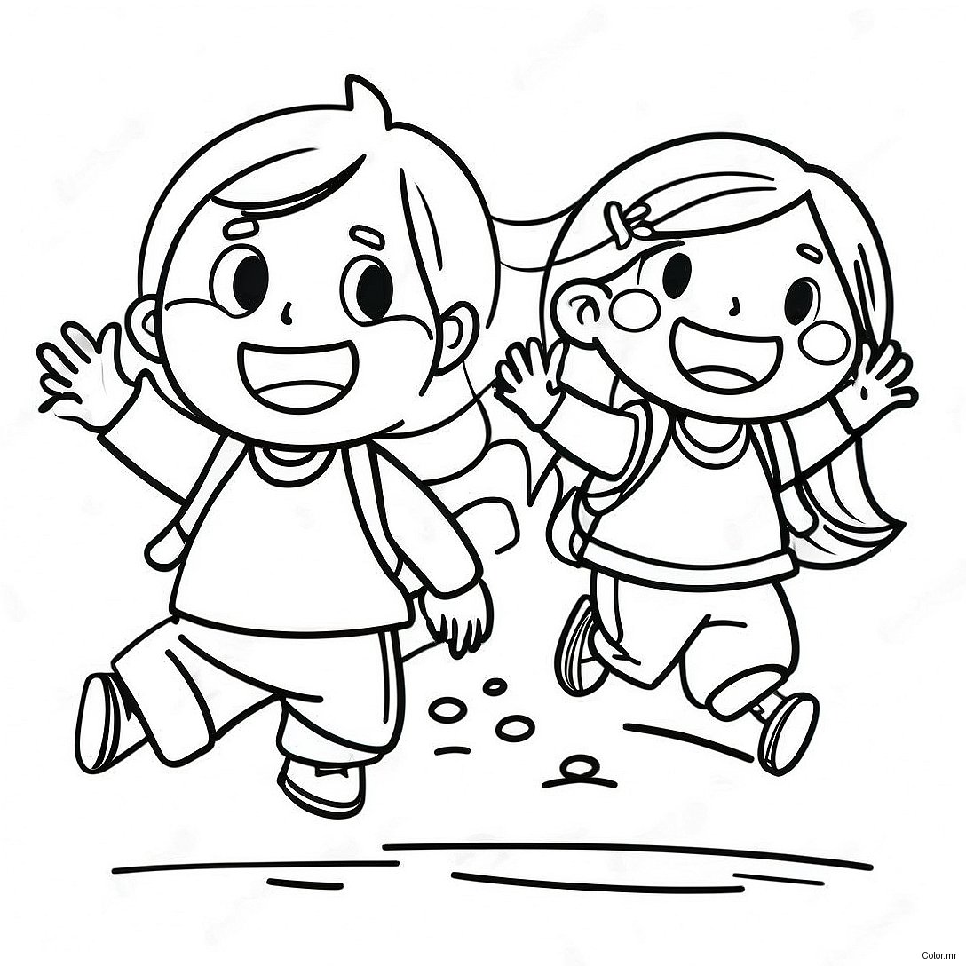 Excited Kids On First Day Of Preschool Coloring Page 5664 4527