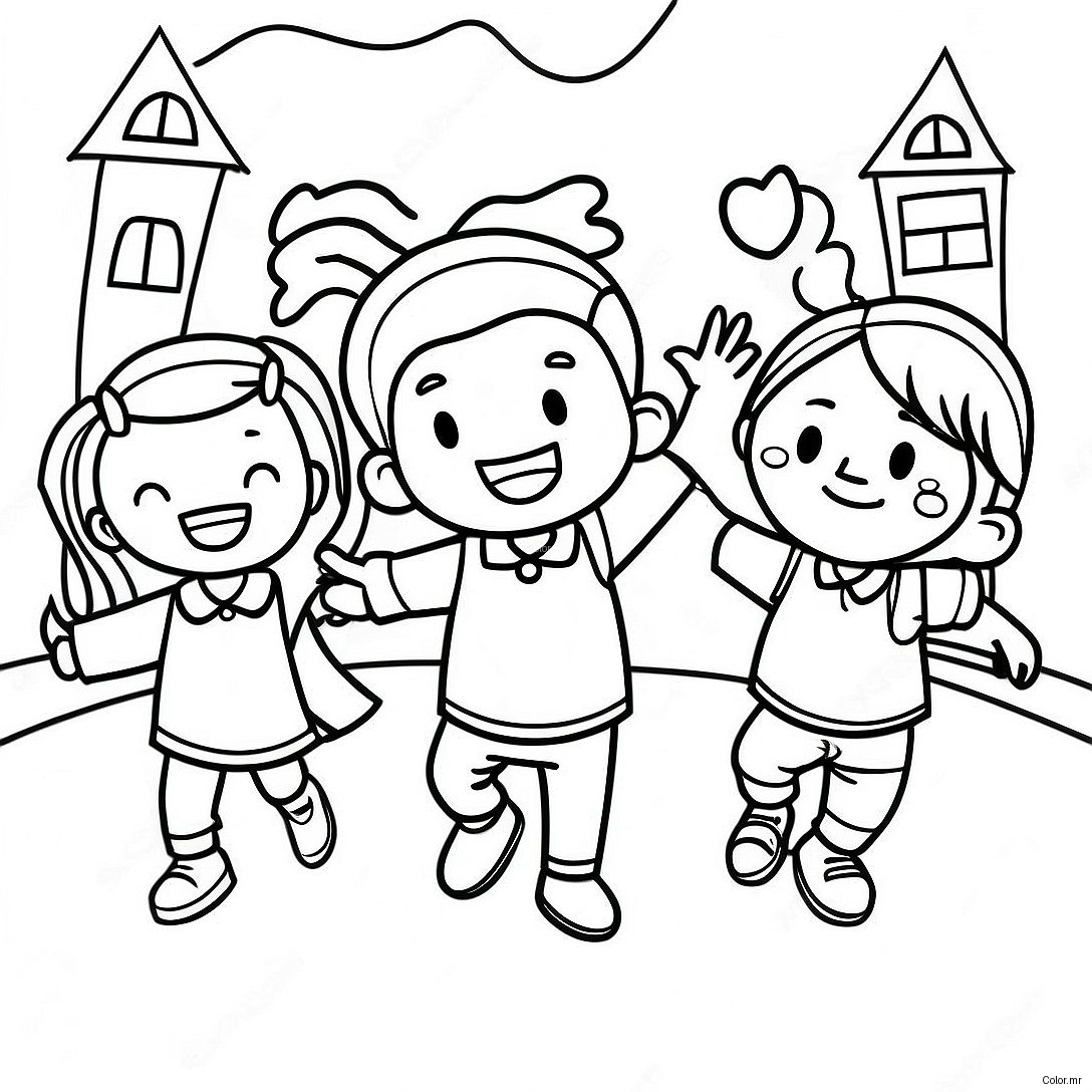 Excited Kids On First Day Of School Coloring Page 9417 7690