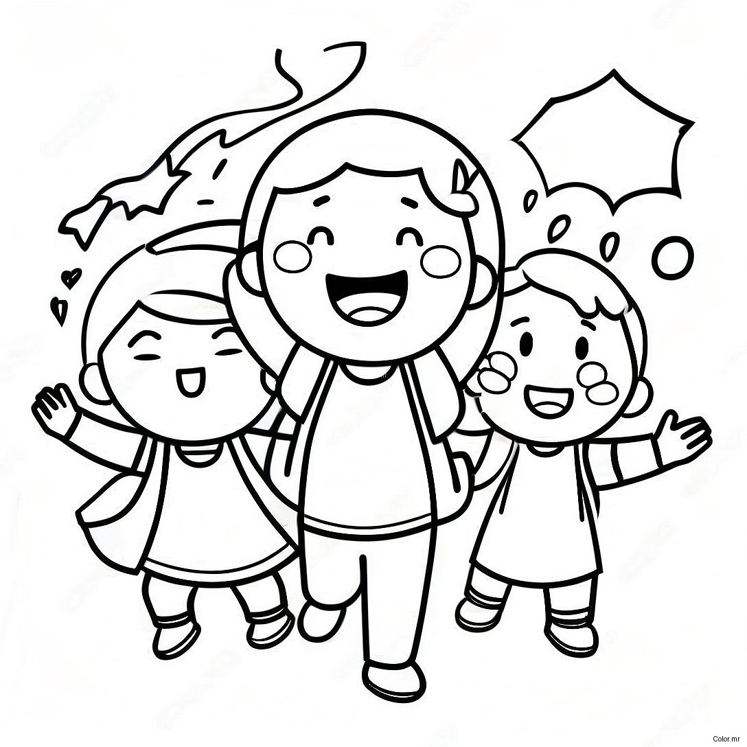 Excited Kids On First Day Of School Coloring Page 9417 7691