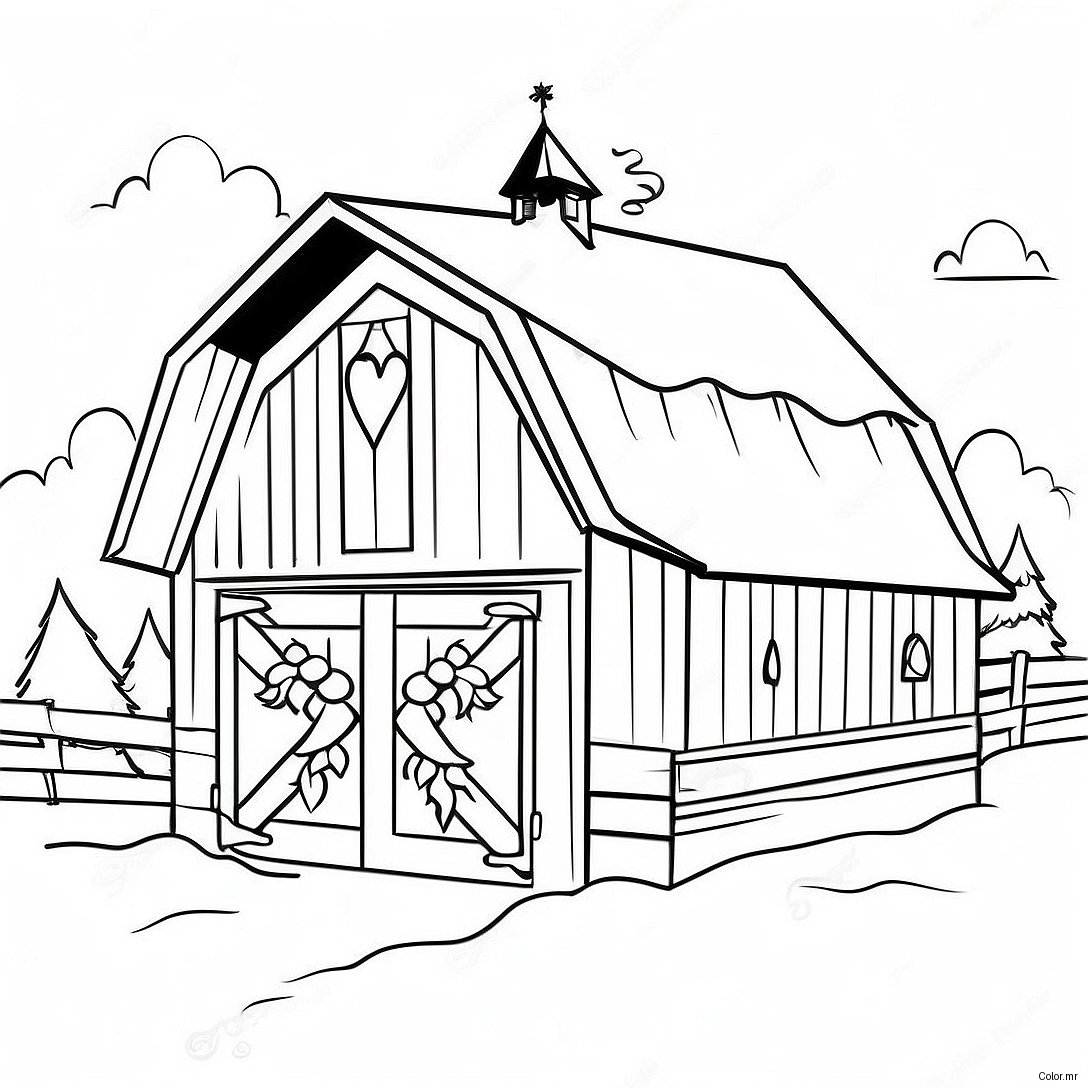Festive Country Barn With Christmas Decorations Coloring Page 44883 37348