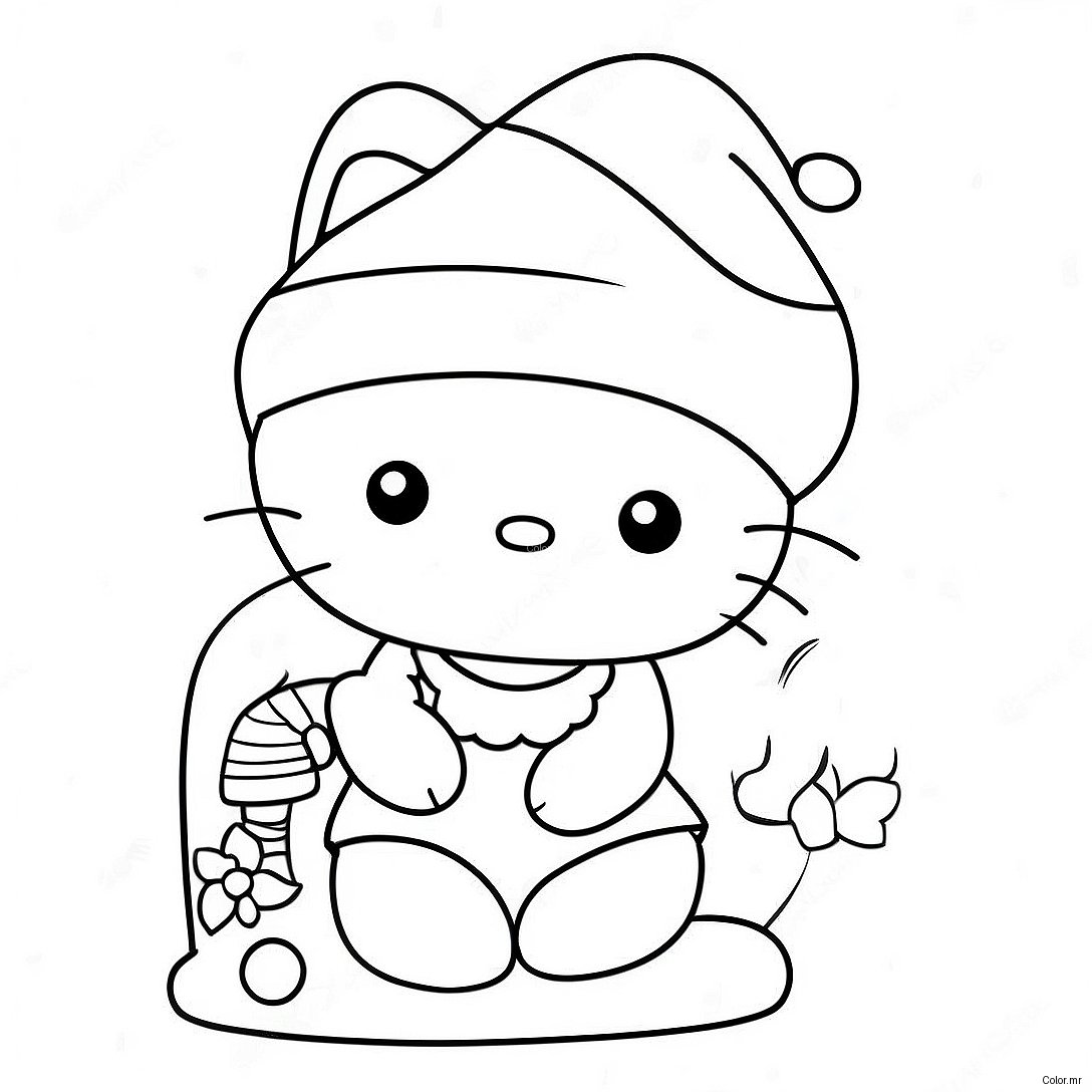 Festive Hello Kitty With Santa Hat Coloring Page 21523 19832