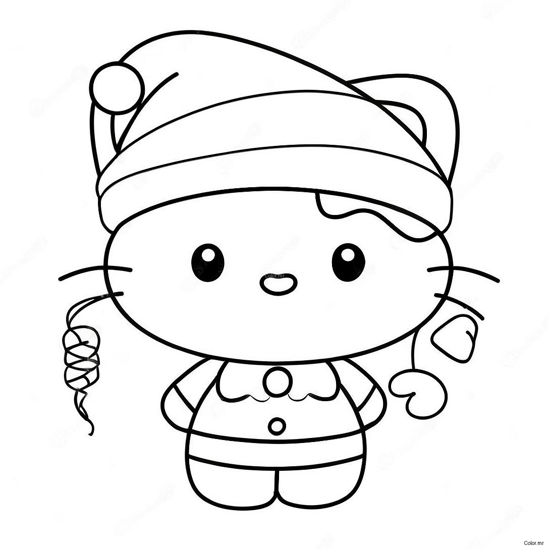 Festive Hello Kitty With Santa Hat Coloring Page 23874 22010