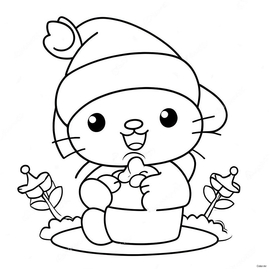 Festive Hello Kitty With Santa Hat Coloring Page 23874 22012