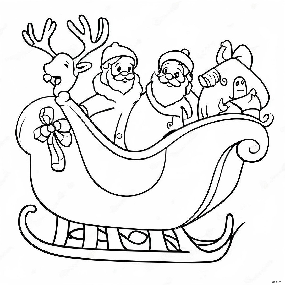 Festive Santa Sleigh With Jolly Reindeer Coloring Page 45124 37490