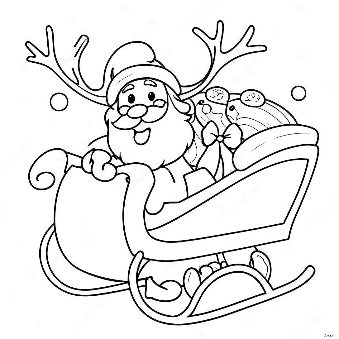 Festive Santa Sleigh With Jolly Reindeer Coloring Page 45124 37491
