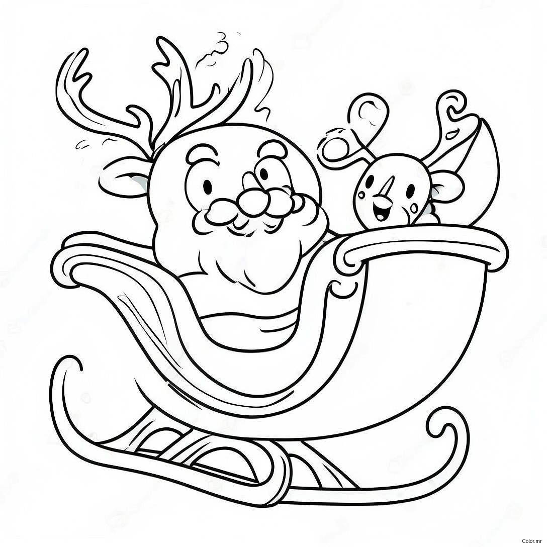 Festive Santa Sleigh With Jolly Reindeer Coloring Page 45124 37492