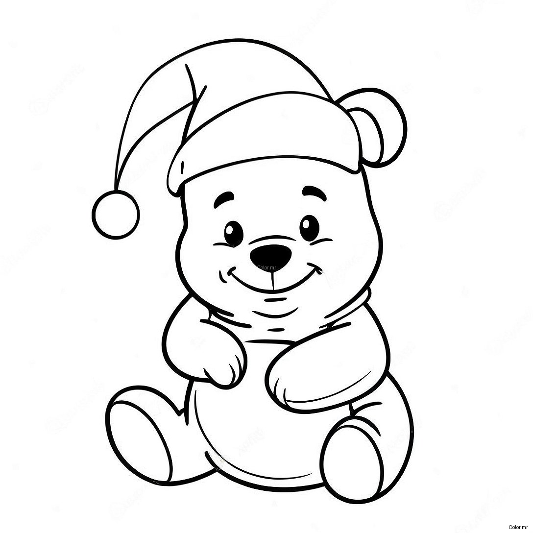 Festive Winnie The Pooh With Santa Hat Coloring Page 50655 42218