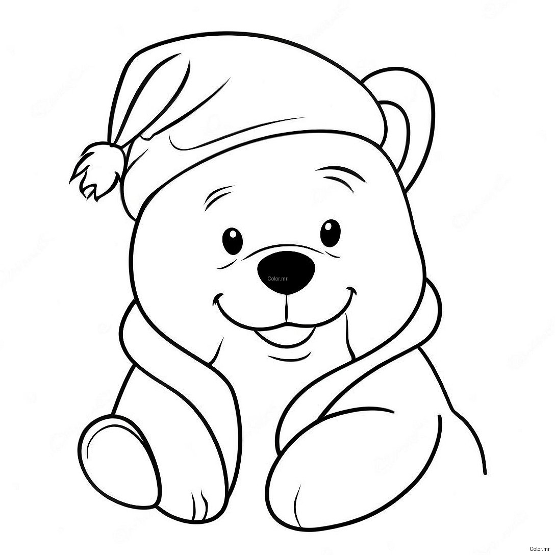 Festive Winnie The Pooh With Santa Hat Coloring Page 50655 42219