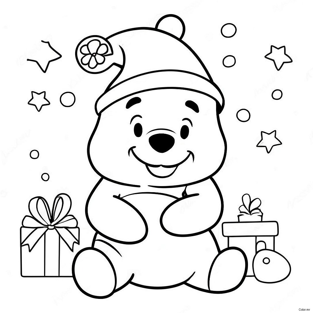 Festive Winnie The Pooh With Santa Hat Coloring Page 50655 42220