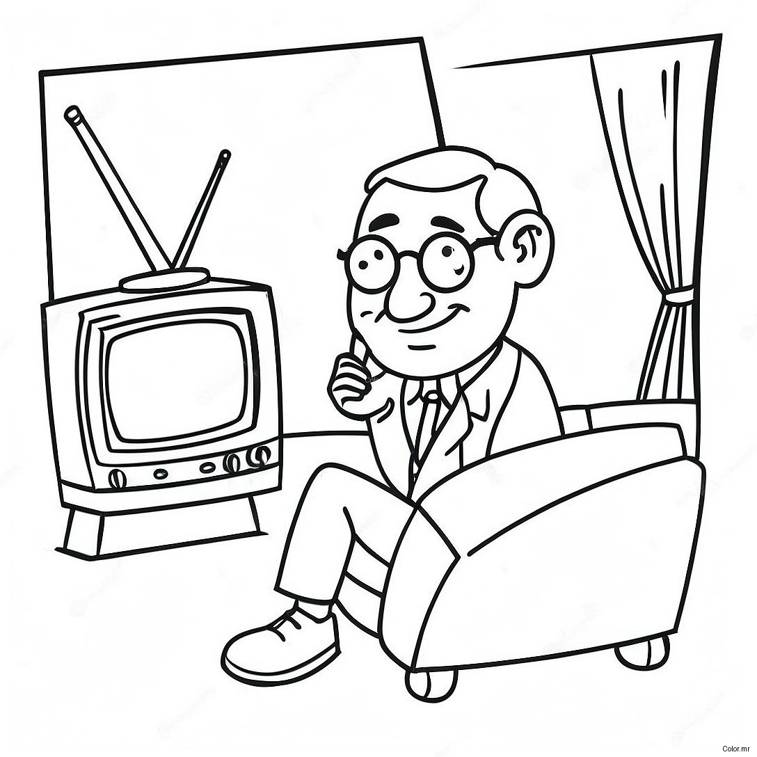 Funny Tv Man Watching A Show Coloring Page 19339 16161