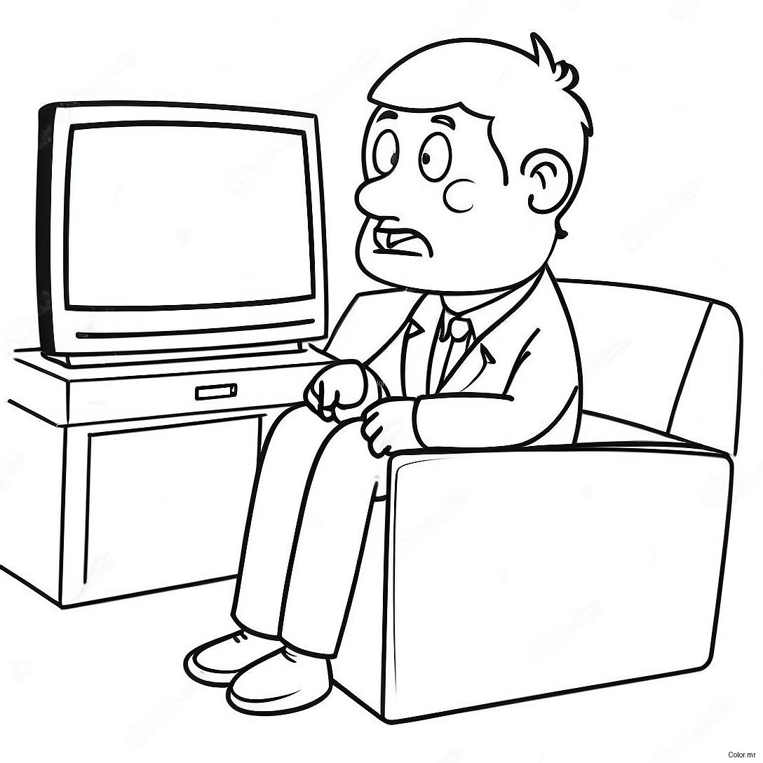 Funny Tv Man Watching A Show Coloring Page 19339 16162