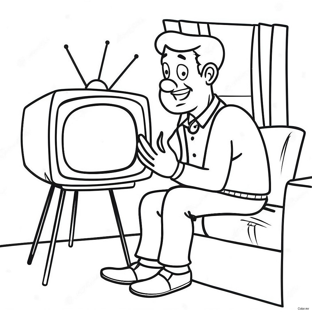Funny Tv Man Watching A Show Coloring Page 19339 16163