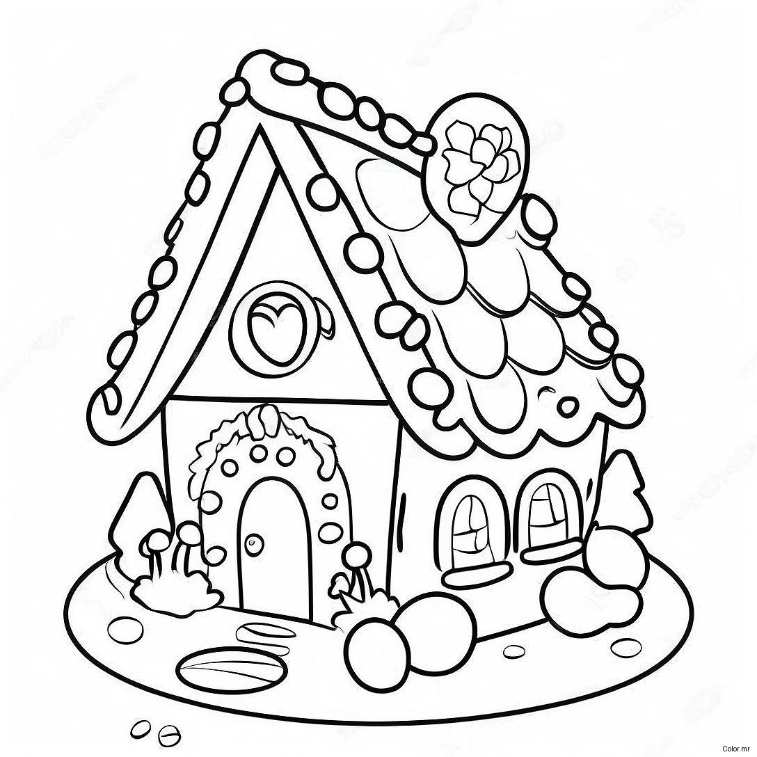 Gingerbread House With Colorful Candy Decorations Coloring Page 54871 45661