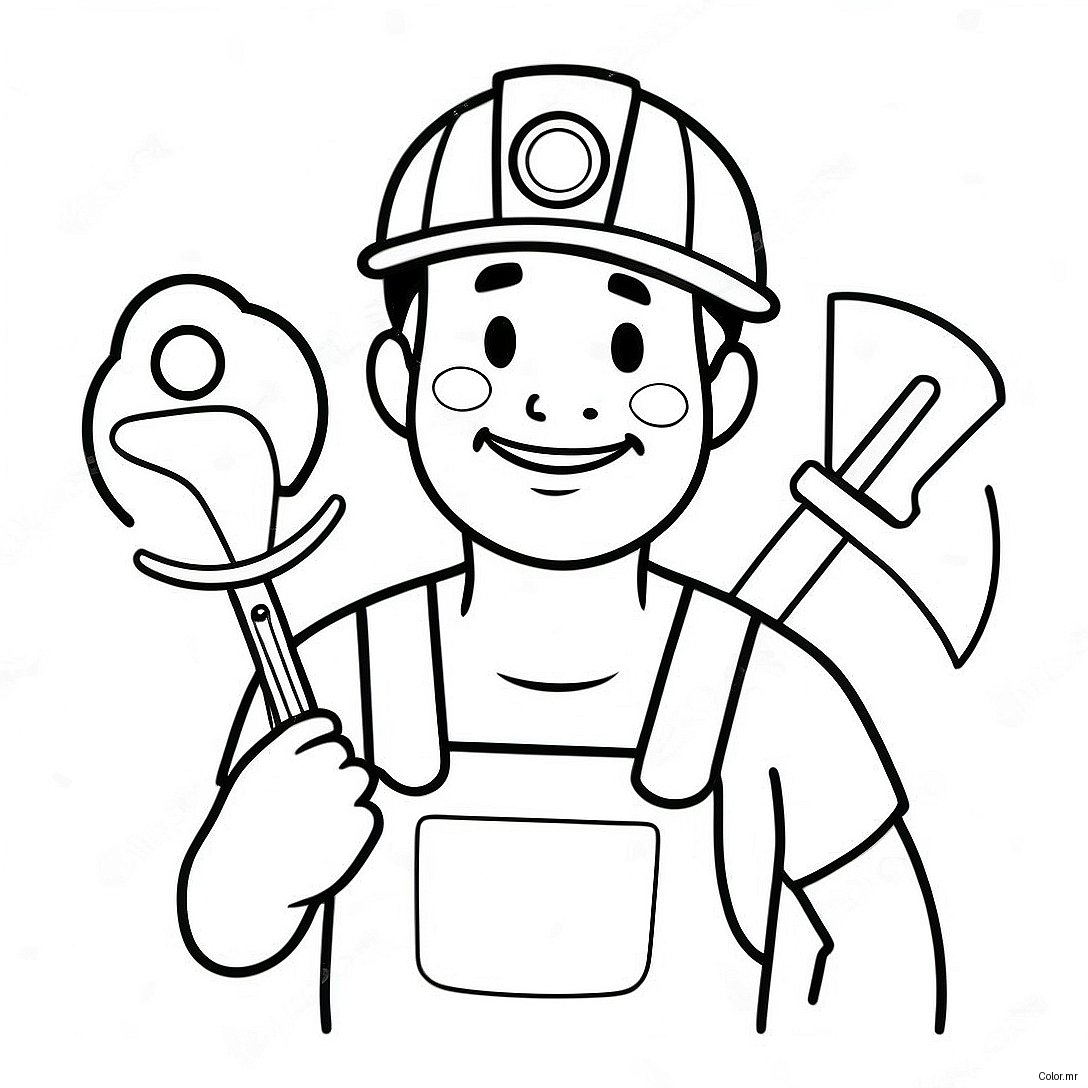 Happy Construction Worker With Tools Coloring Page 18456 15457