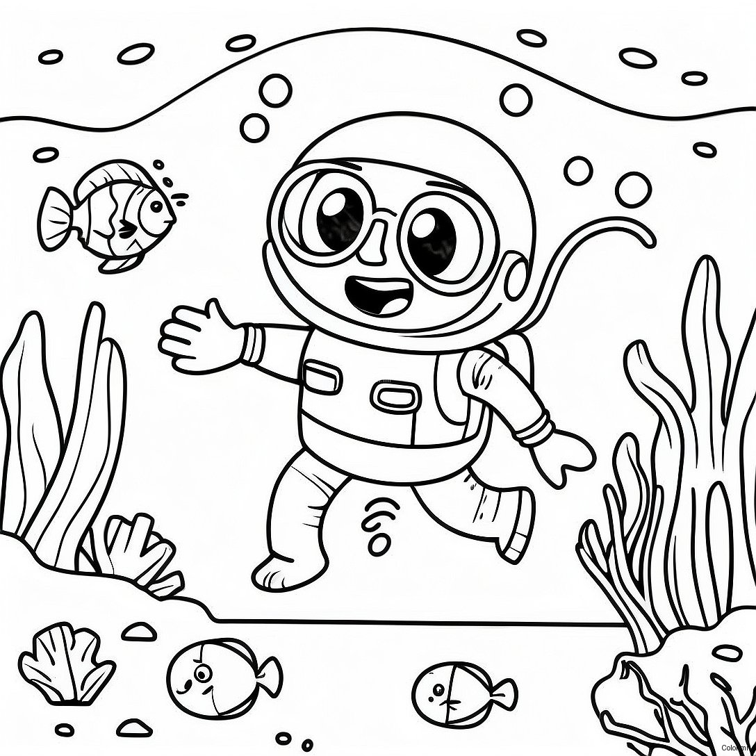 Happy Scuba Diver Exploring Coral Reef Coloring Page 53017 44083