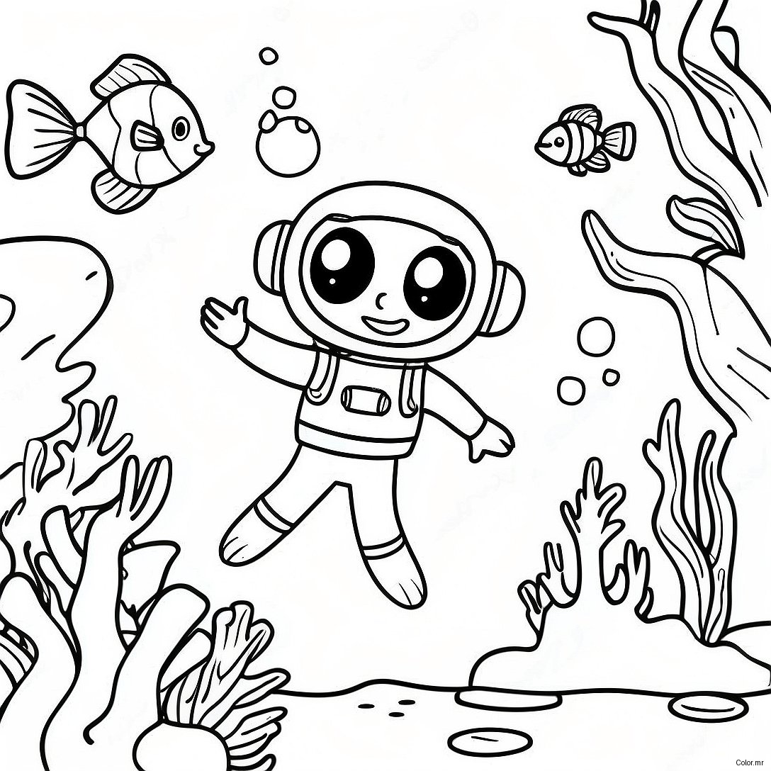 Happy Scuba Diver Exploring Coral Reef Coloring Page 53017 44084