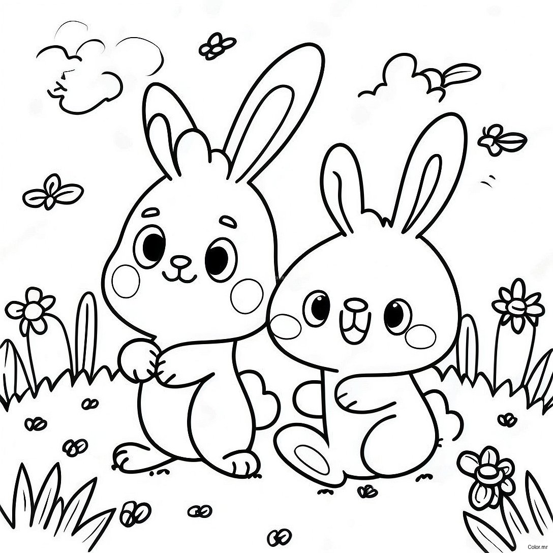 Happy Sunny Bunnies Playing In The Meadow Coloring Page 17736 14875