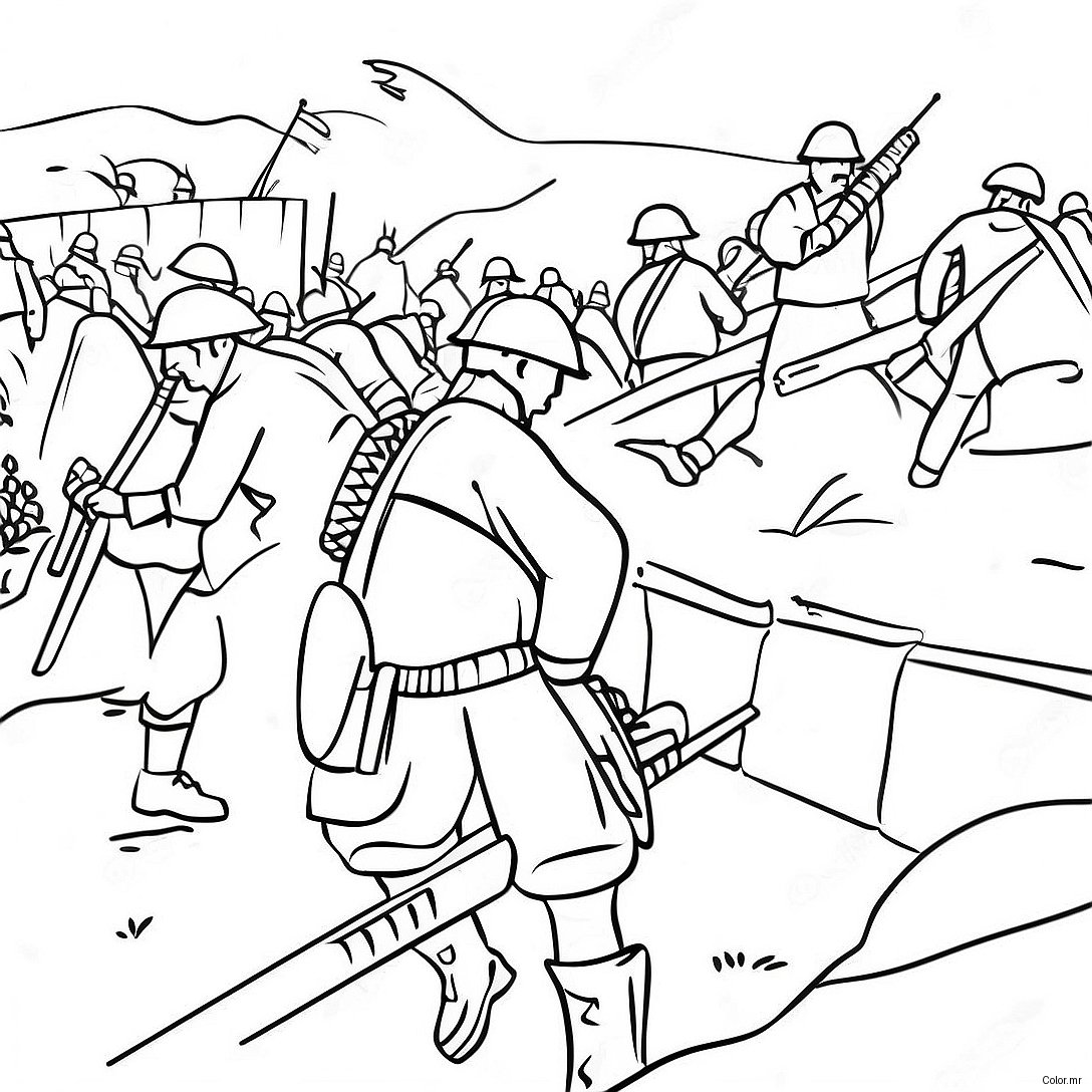 Historic Trench Warfare Battle Scene Coloring Page 58526 48621