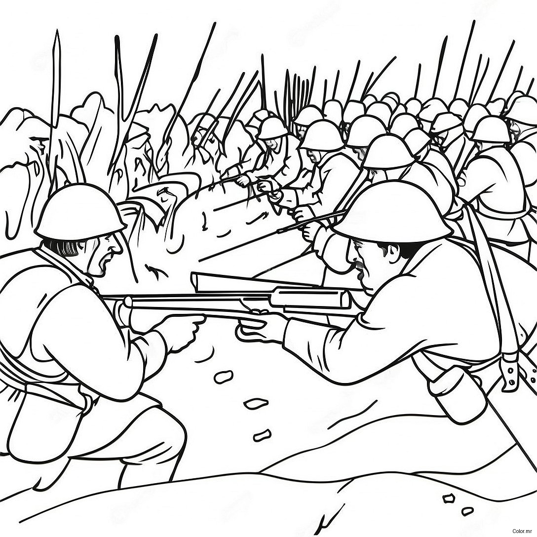 Historic Trench Warfare Battle Scene Coloring Page 58526 48624