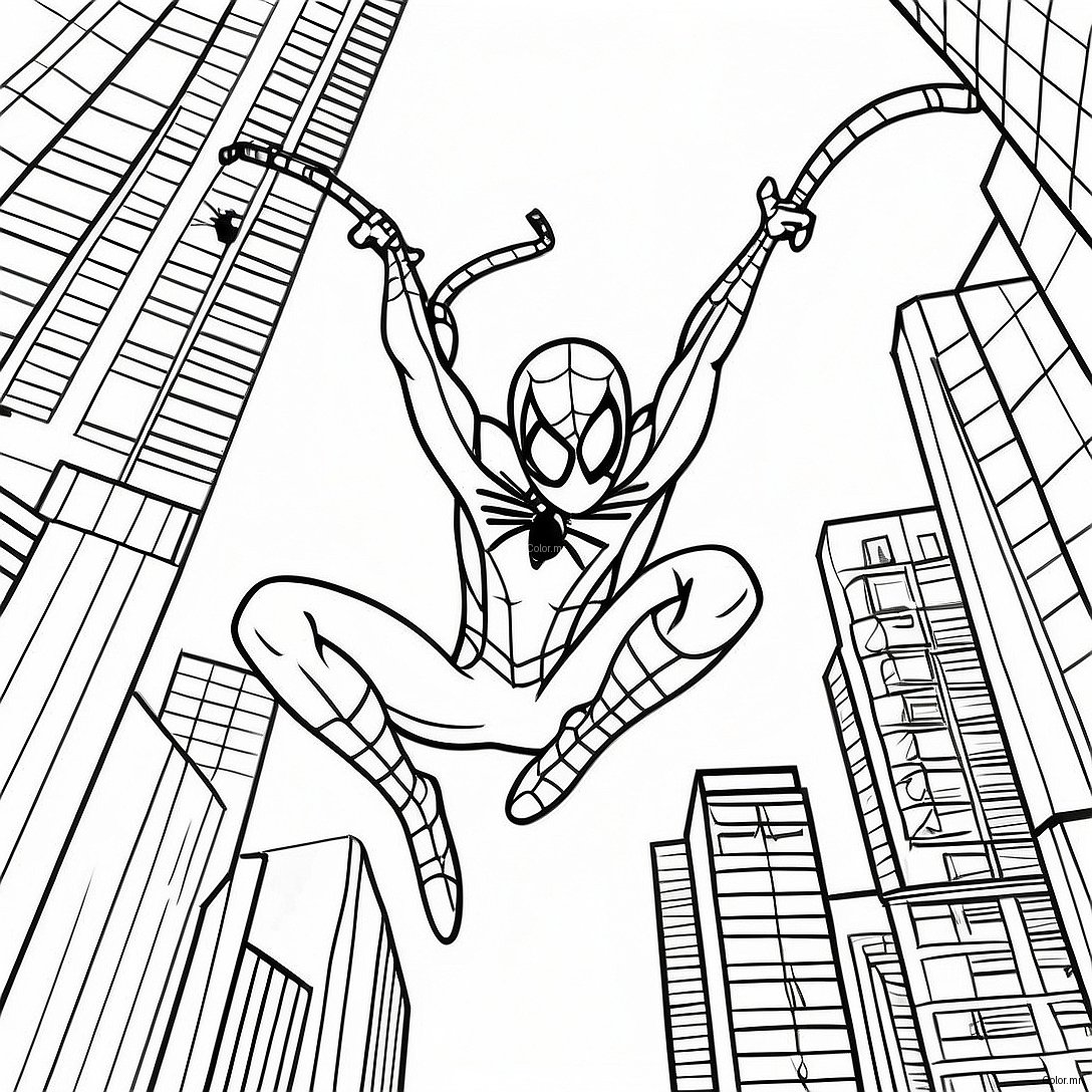 Iron Spider Swinging Through The City Coloring Page 45374 37689