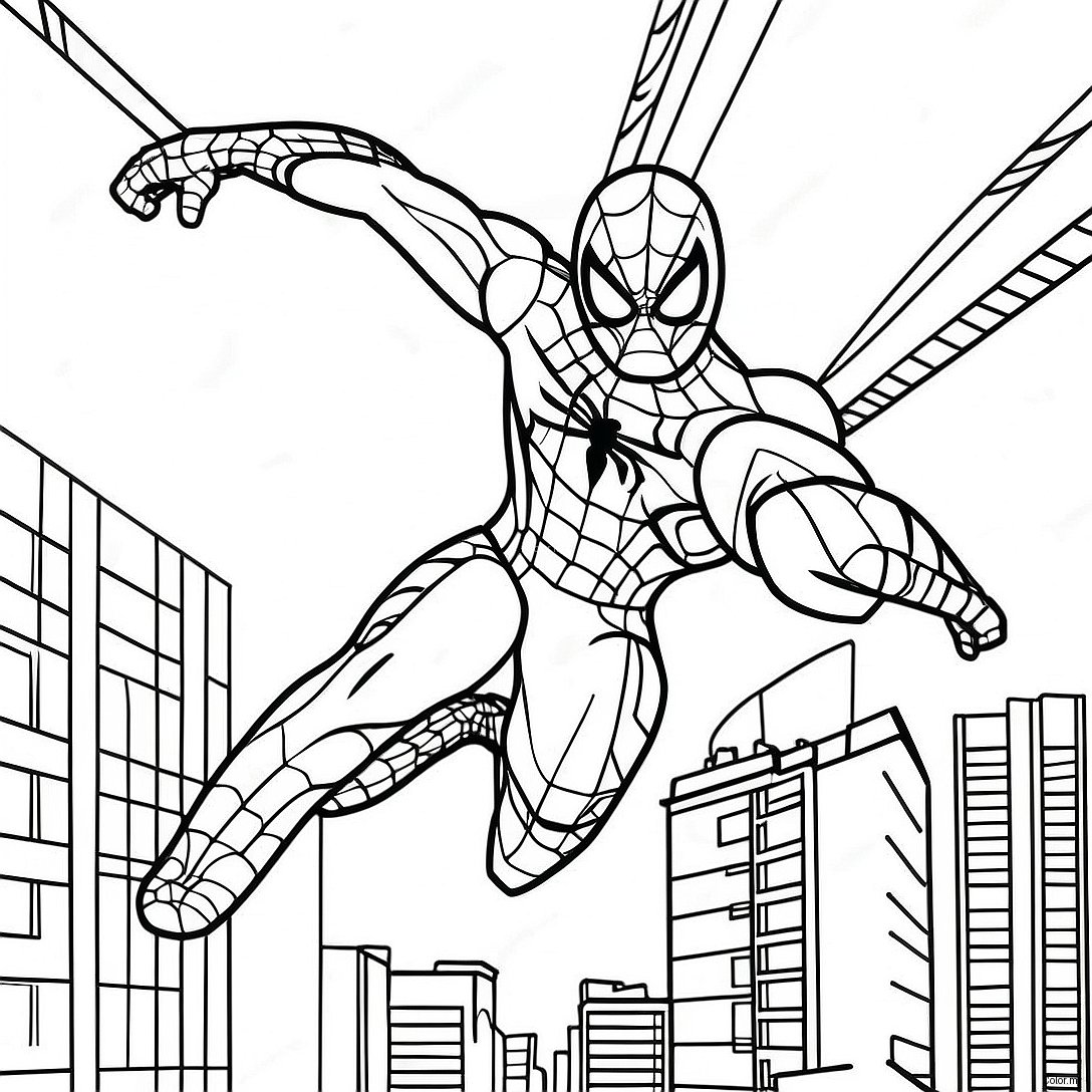 Iron Spider Swinging Through The City Coloring Page 45374 37690