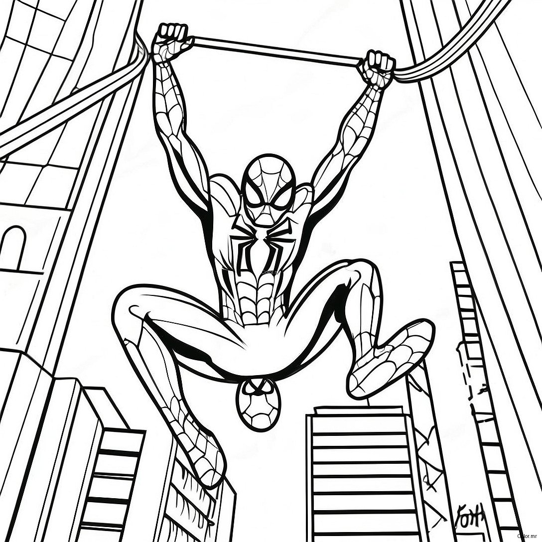 Iron Spider Swinging Through The City Coloring Page 45374 37691