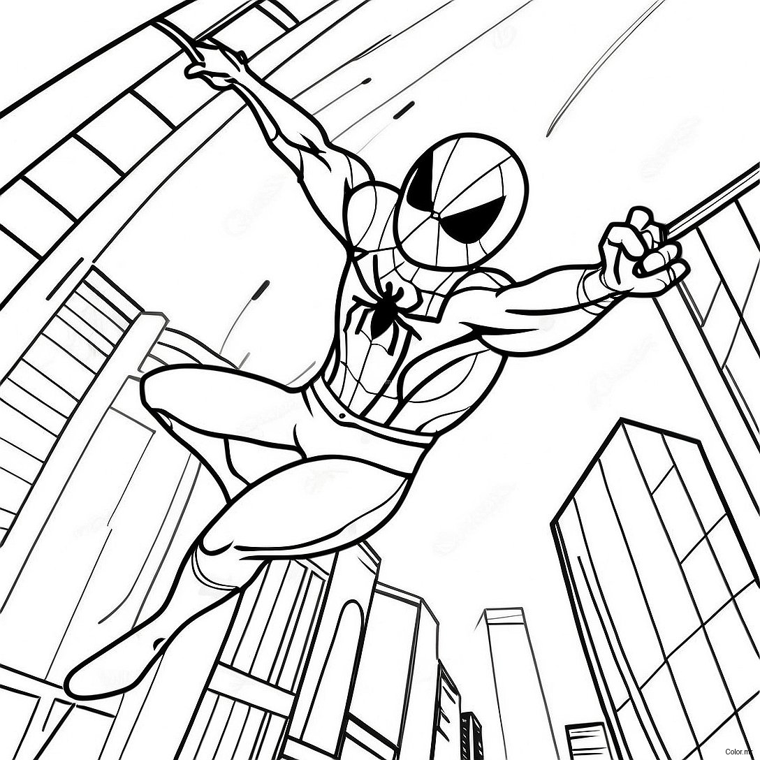 Iron Spider Swinging Through The City Coloring Page 45374 37692