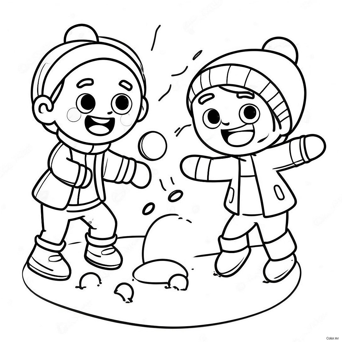 Kids Having A Fun Snowball Fight Coloring Page 54110 45079
