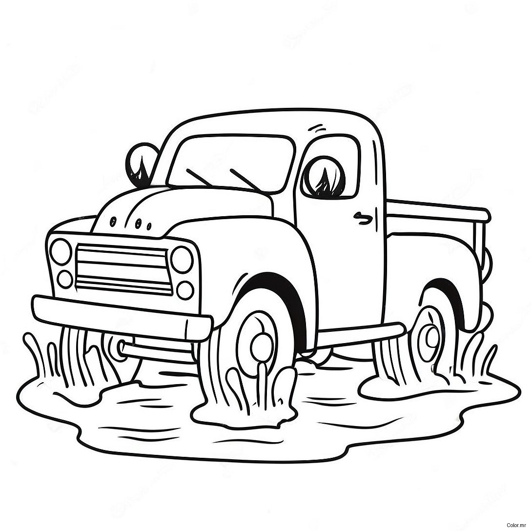 Little Blue Truck Driving Through Muddy Puddle Coloring Page 60257 49999