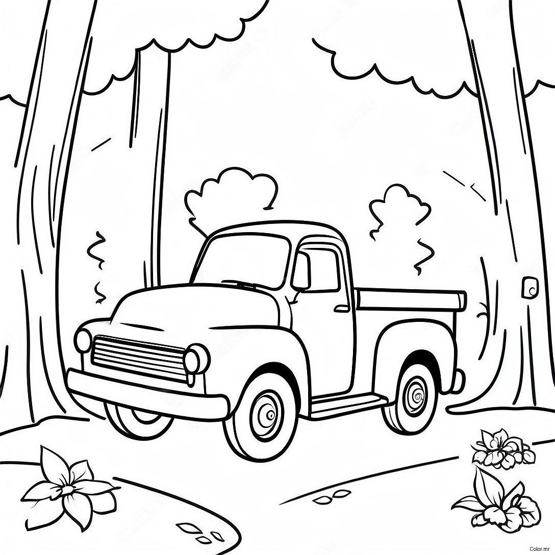 Little Blue Truck Driving Through The Forest Coloring Page 7504 6098