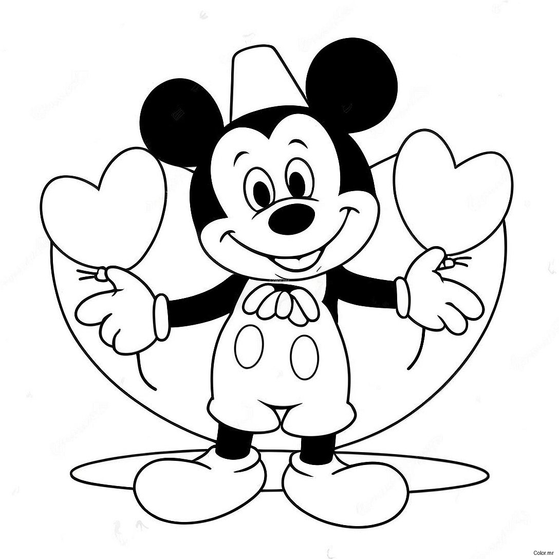 Mickey Mouse Holding Heart Balloons Coloring Page 13739 11387