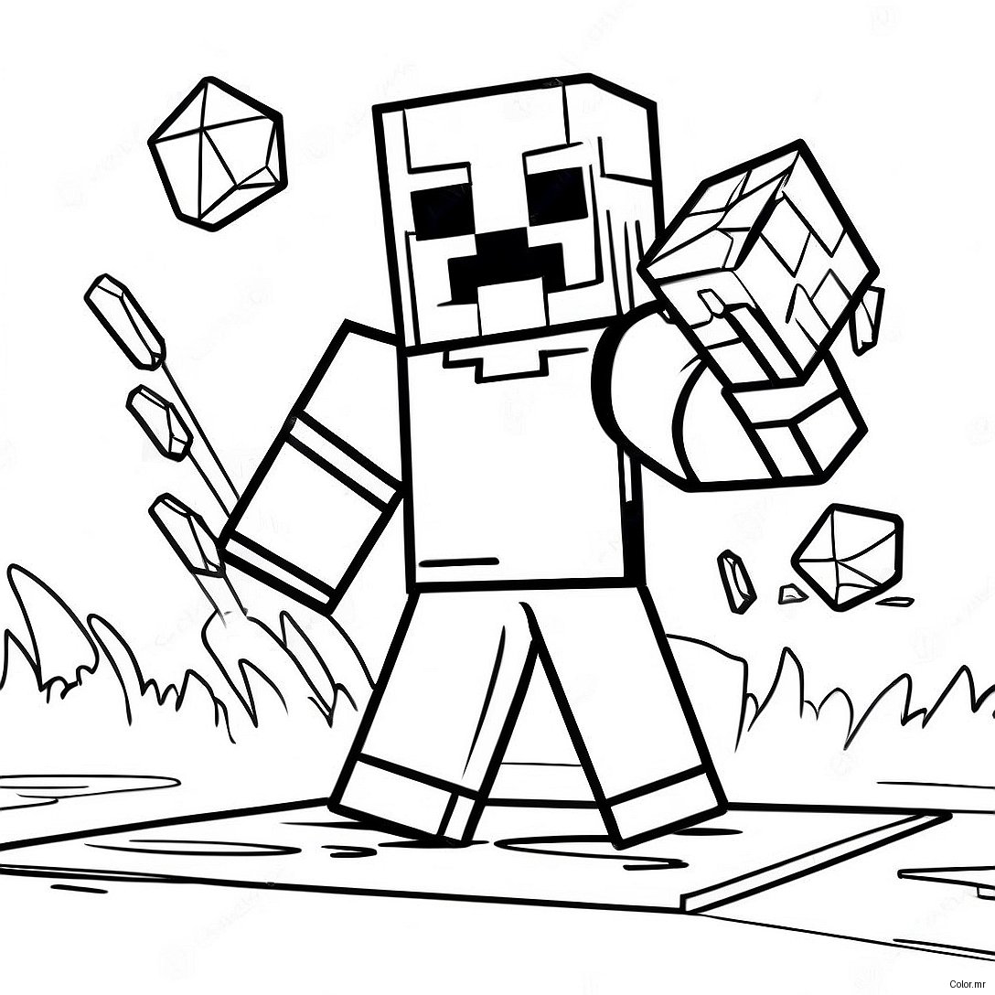 Minecraft Steve With Diamond Armor In Action Coloring Page 36675 30558