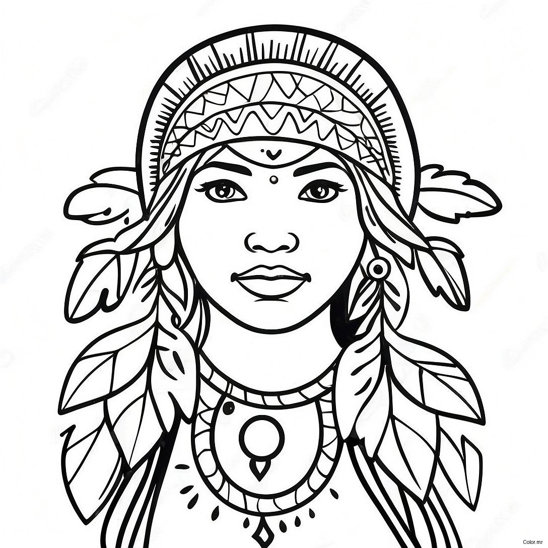 Native American Girl With Dreamcatcher Coloring Page 47254 39317