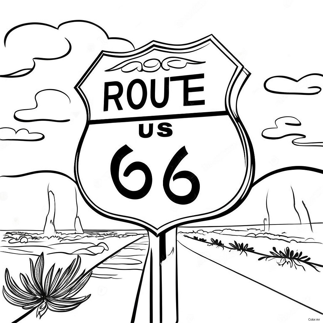 Pagina Para Colorir Da Placa Vintage Da Rota 66 64631 53426