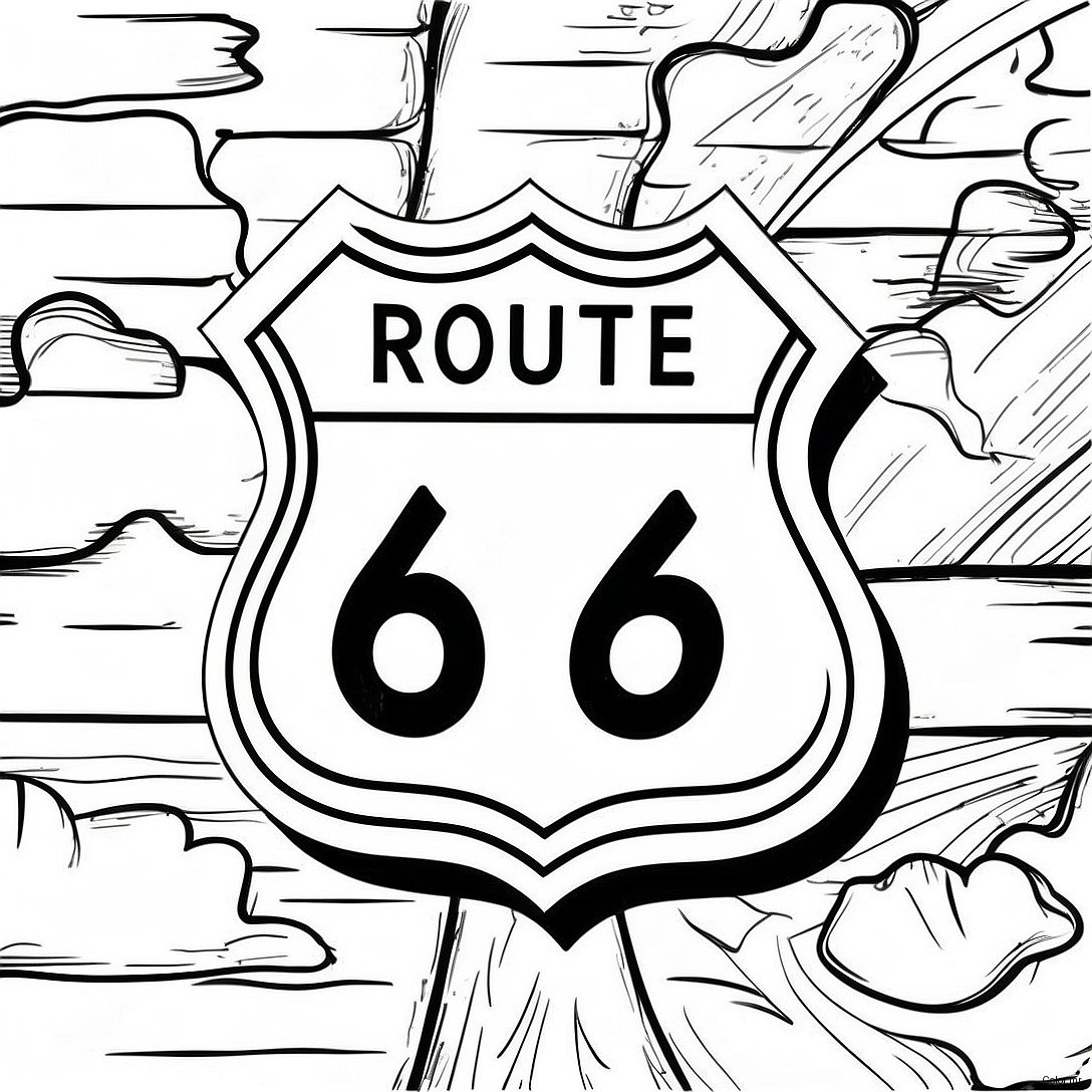 Pagina Para Colorir Da Placa Vintage Da Rota 66 64631 53428