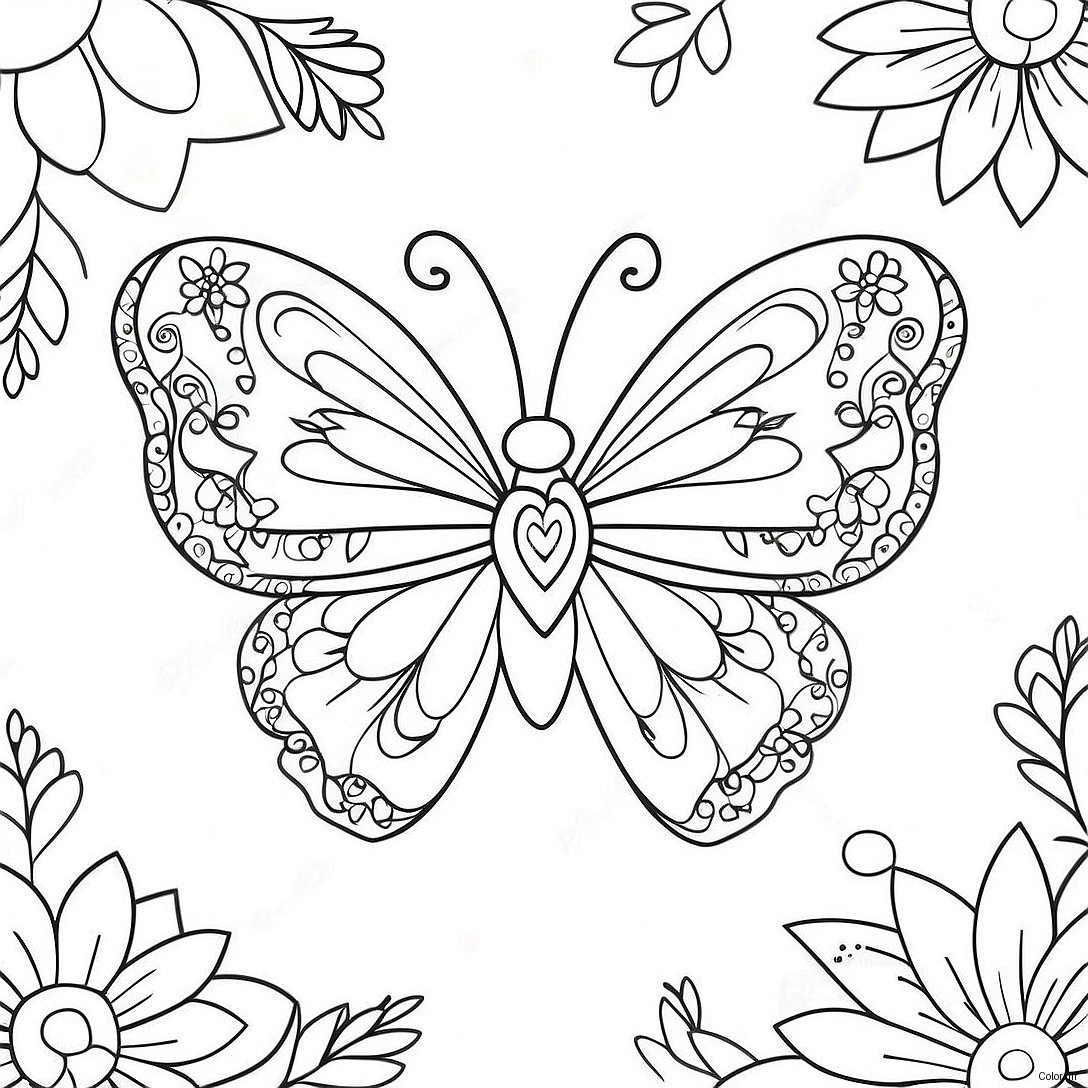 Pagina Para Colorir De Borboleta Coracao Colorida Com Flores 71894 59406