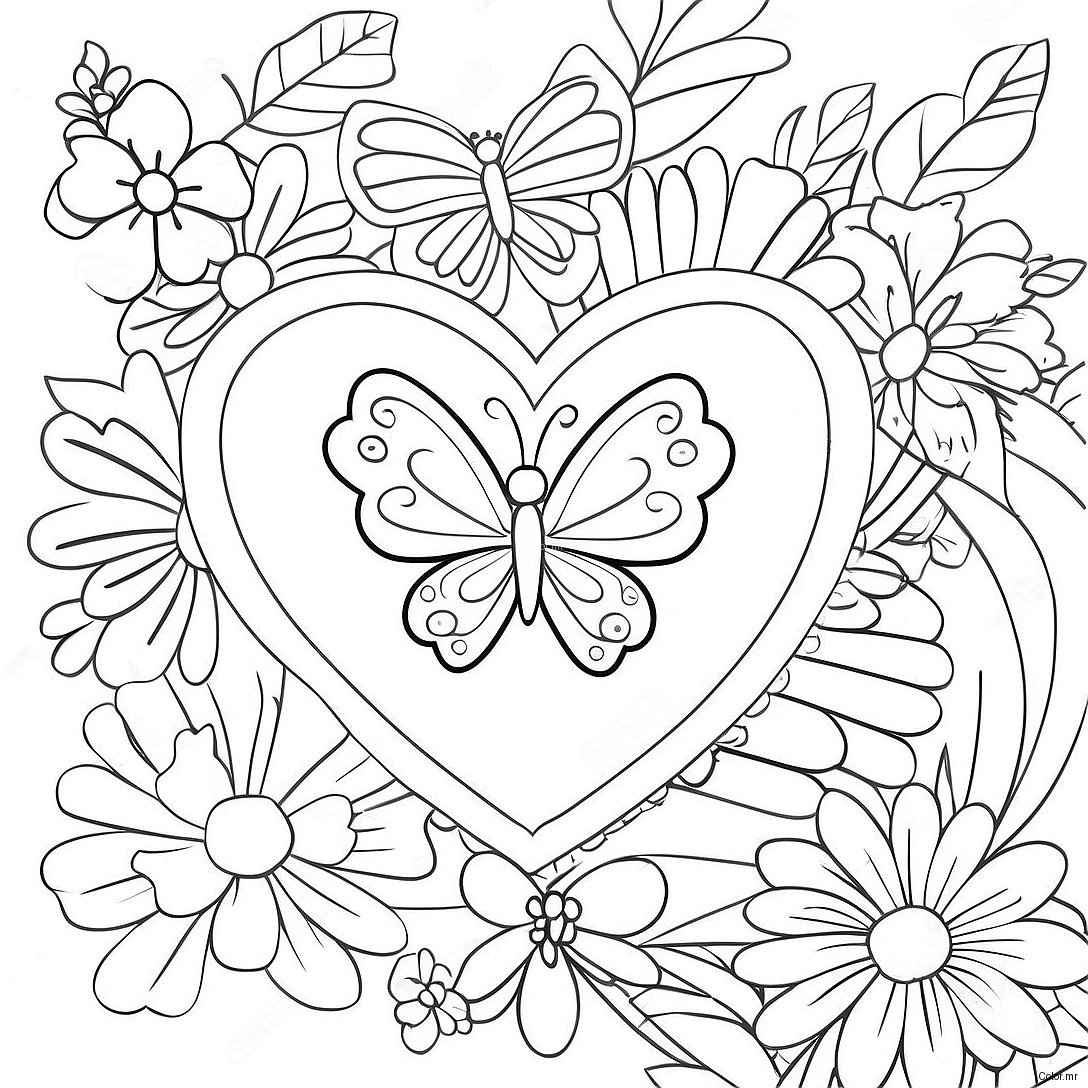 Pagina Para Colorir De Borboleta Coracao Colorida Com Flores 71894 59408