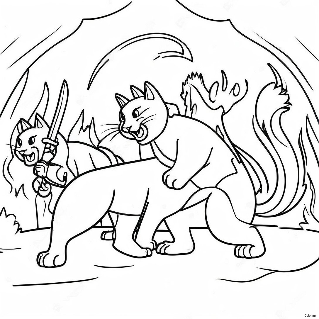 Pagina Para Colorir De Cena De Batalha De Gato Guerreiro Realista 22403 20666