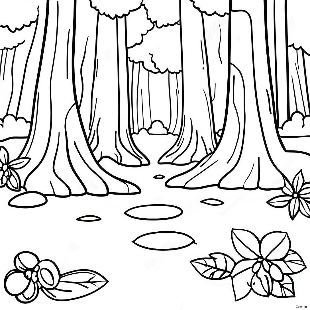 Pagina Para Colorir De Cena Florestal Realista Da Natureza 8114 6587