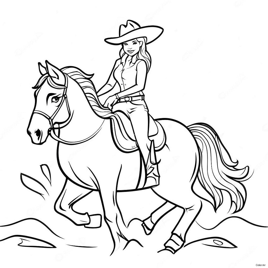 Pagina Para Colorir De Cowgirl Realista Montando Um Cavalo 38726 32189