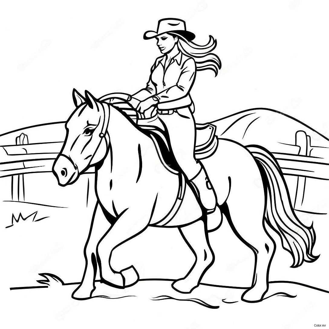 Pagina Para Colorir De Cowgirl Realista Montando Um Cavalo 38726 32192