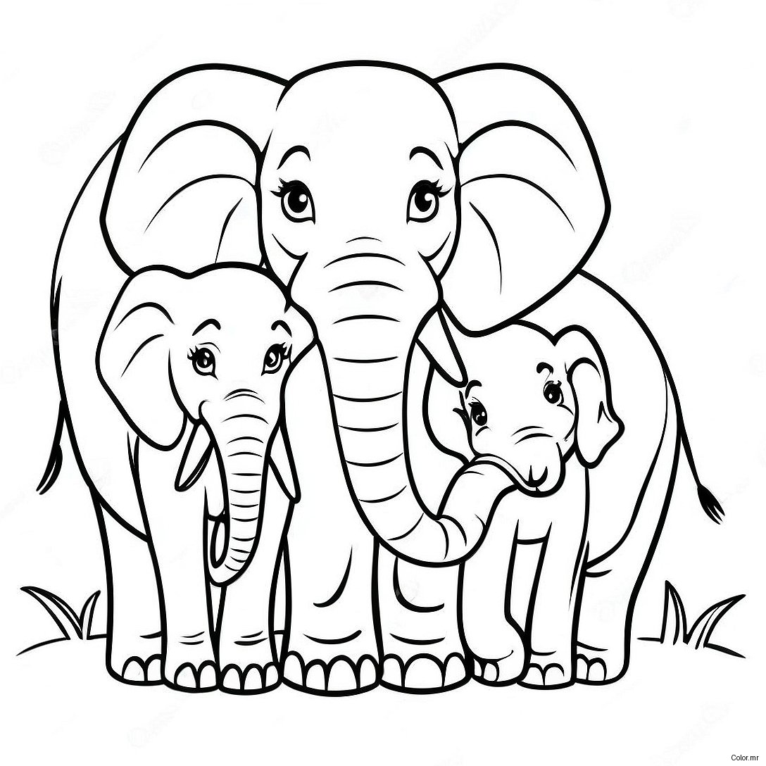 Pagina Para Colorir De Familia De Elefantes Realista 49484 41095