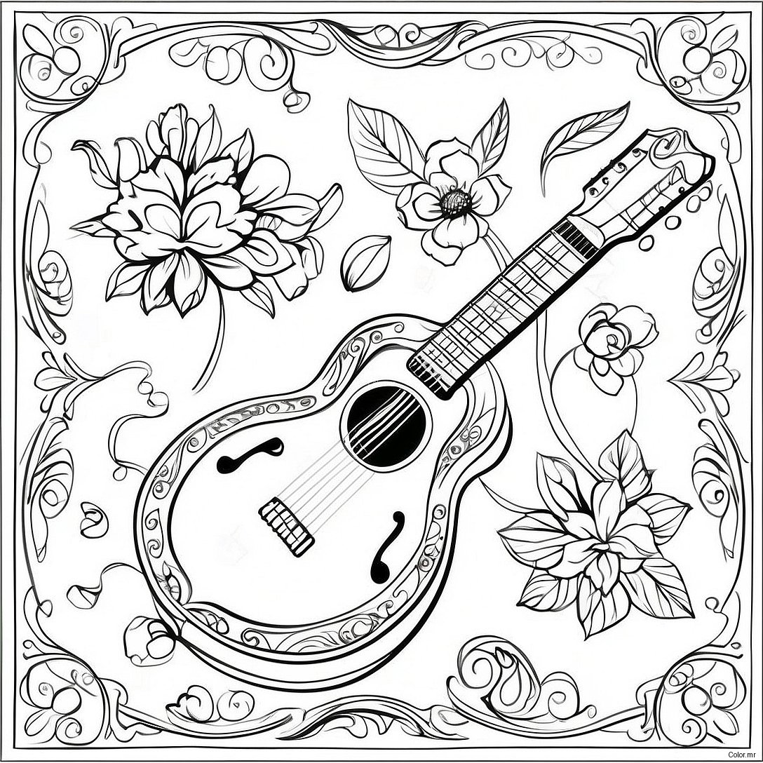 Pagina Para Colorir De Mandolim Vintage Com Padroes Florais 33472 17654
