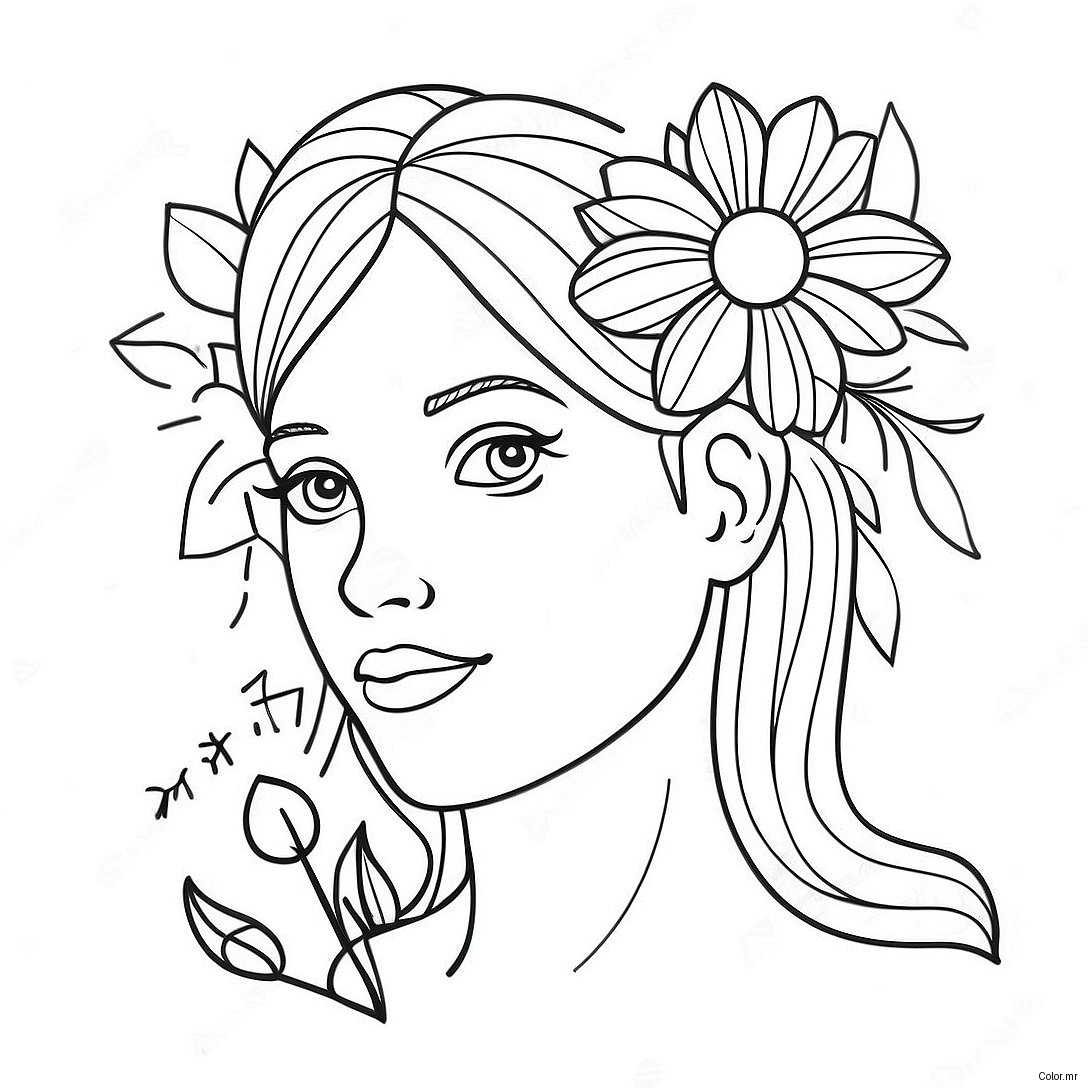 Pagina Para Colorir De Menina Realista Com Flores 73095 60347