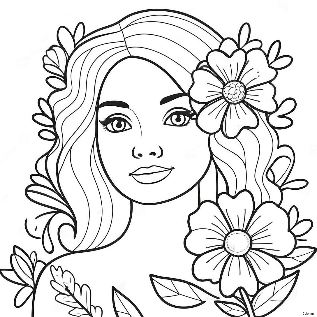 Pagina Para Colorir De Menina Realista Com Flores 73095 60348