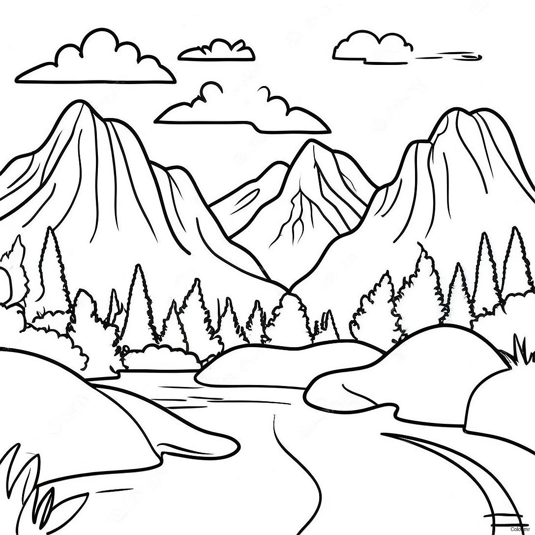 Pagina Para Colorir De Paisagem Montanhosa Realista Da Natureza 8115 6591
