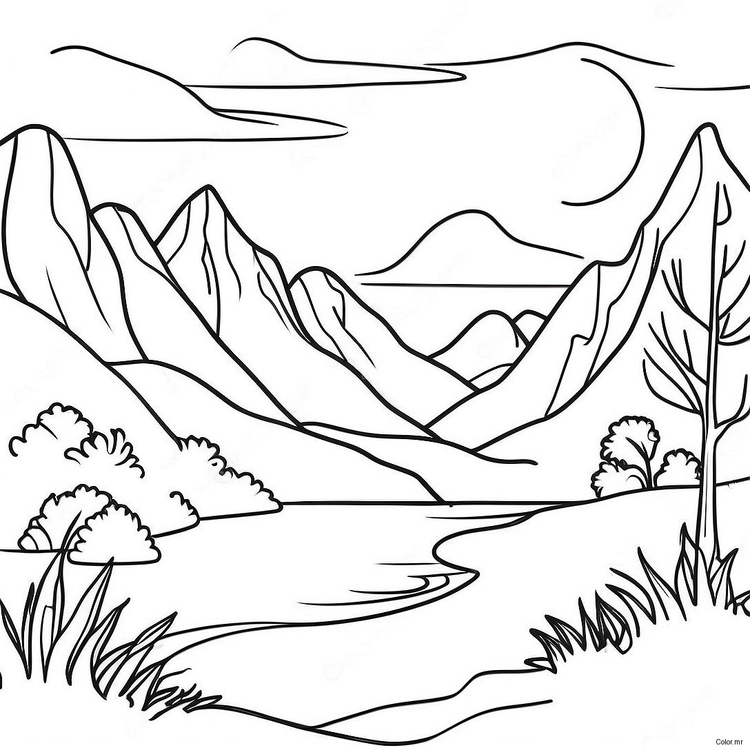 Pagina Para Colorir De Paisagem Montanhosa Realista Da Natureza 8115 6592