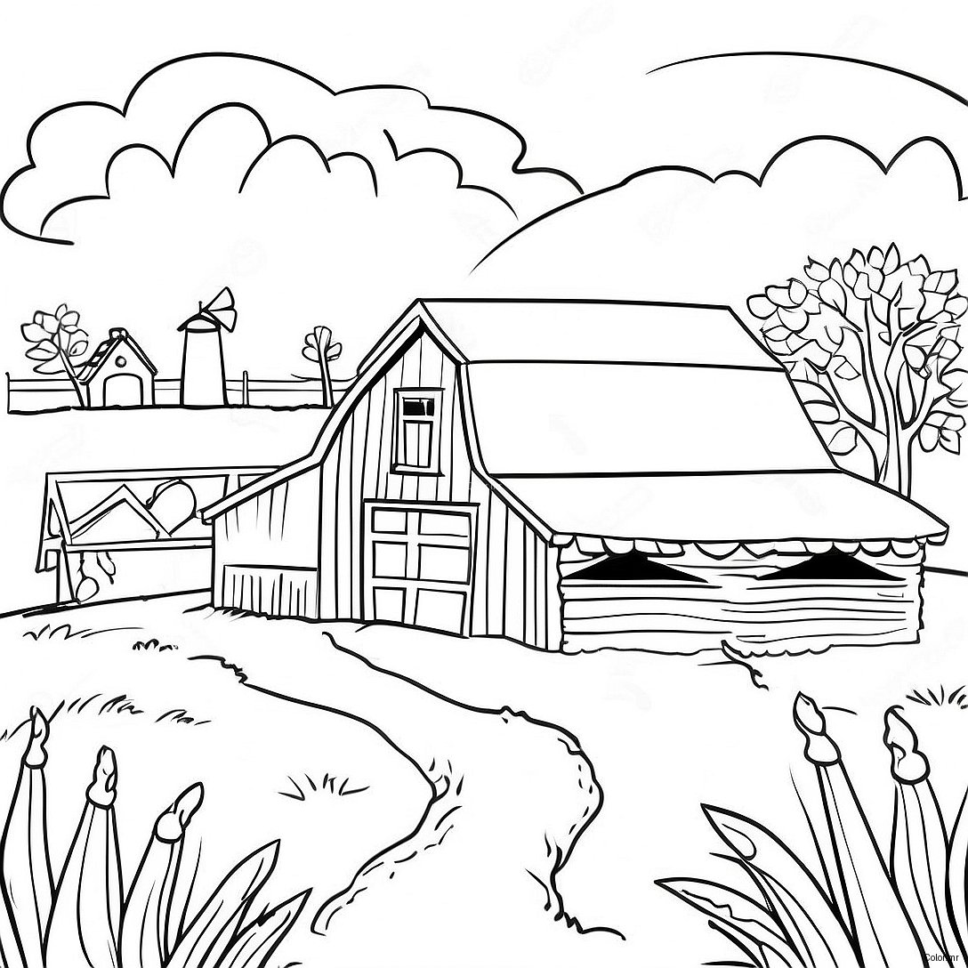 Pagina Para Colorir Paisagem Realista Da Fazenda 26992 24652