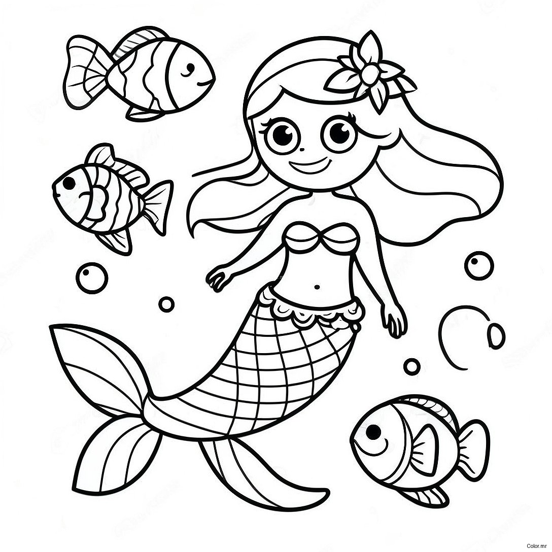Pagina Para Colorir Sereia Realista Com Peixes Coloridos 13498 11204